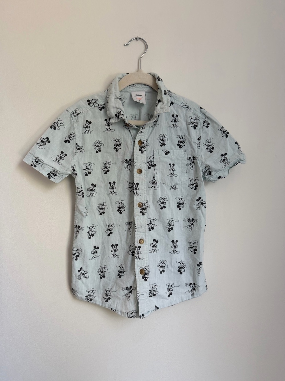Disney x Jumping Beans Mint Blue Mickey Mouse Print Button-Up Shirt (Size 6)